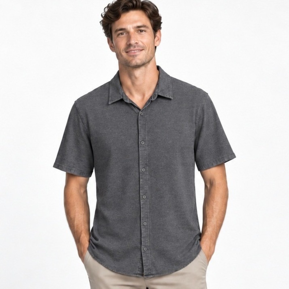 Lululemon Charcoal Faded Grey Short Sleeve Button Down Polo Shirt Size Medium